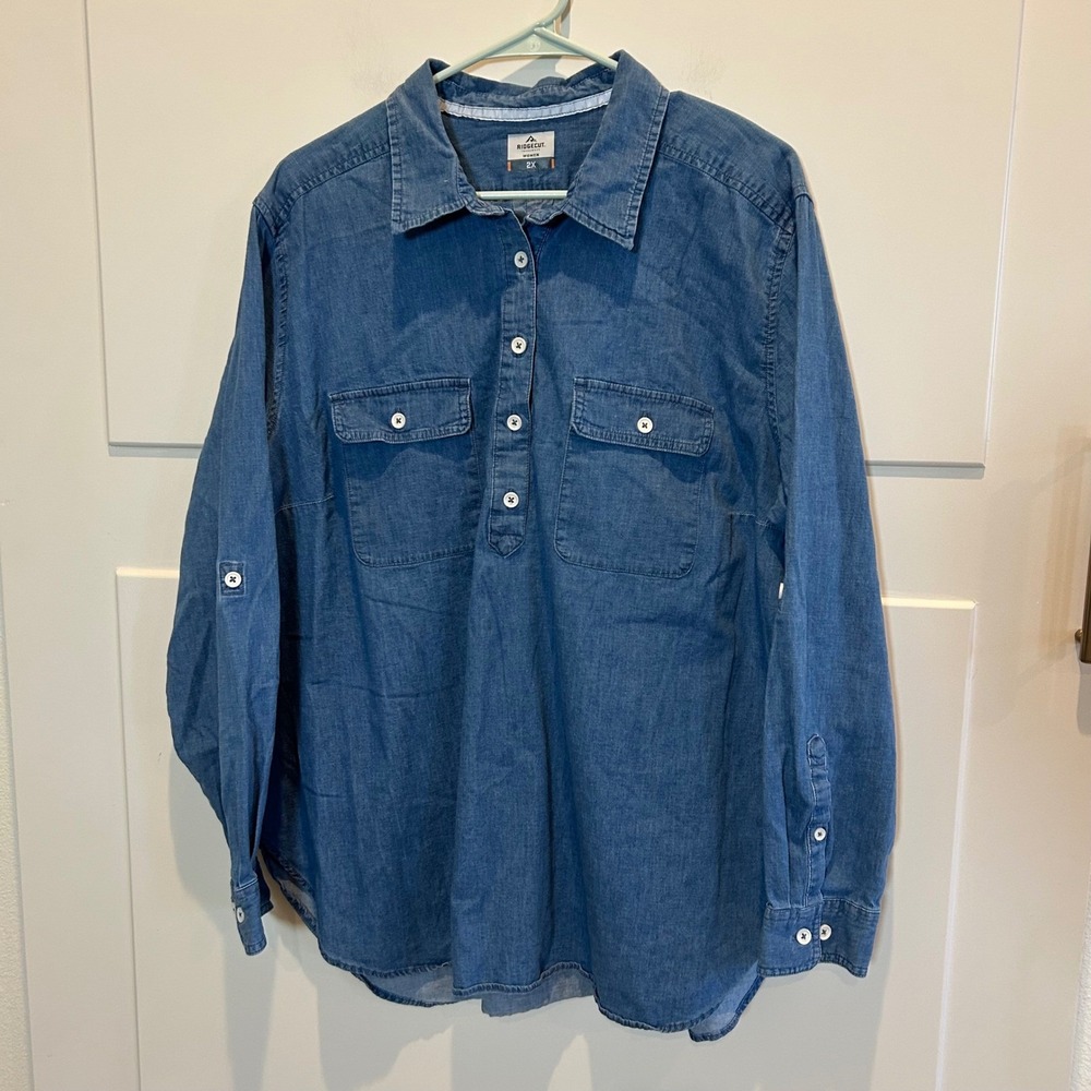 Ridgecut Toughwear Women Denim Chambray Shirt Tunic Blue 2X‎ Outdoor Hiking